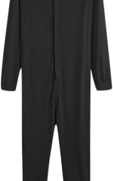 Men's 1 Piece Cotton Thermal Underwear Pajama Union Suits Henley Base Bodysuit Romper loungewear Jumpsuit PJ Set