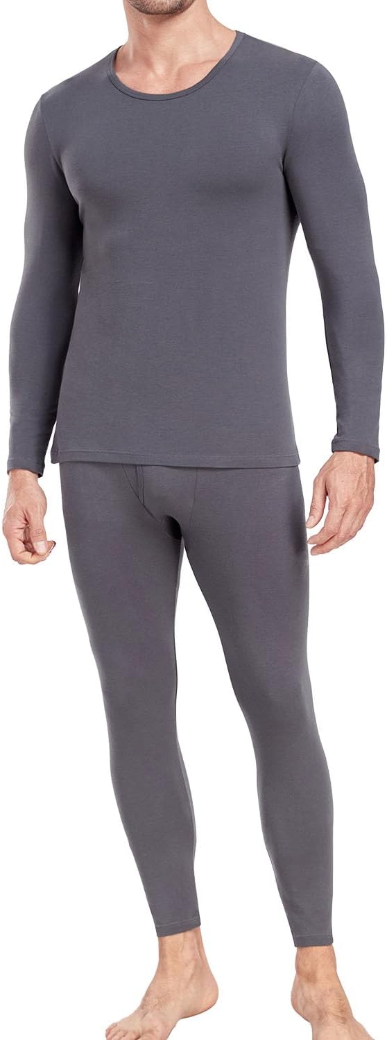 Men's Cotton Long Johns Thermal Underwear Set Base Layer Lightweight Long Sleeve Top and Bottom