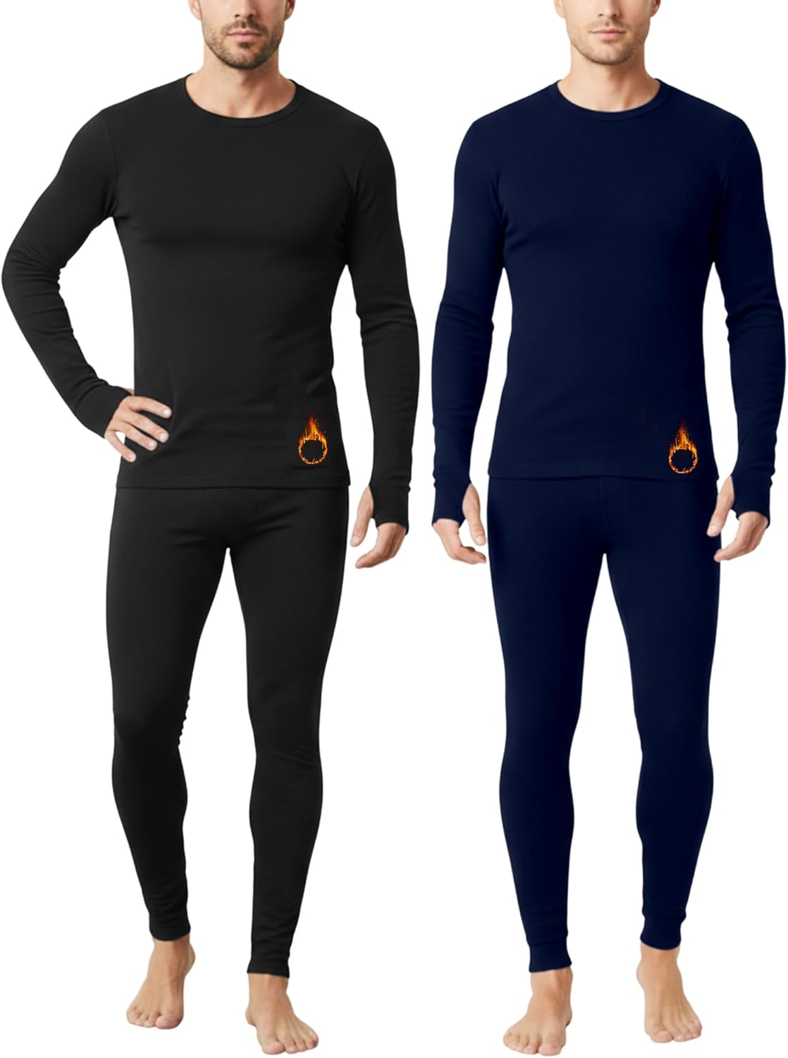 2 Pack Mens Thermal Underwear Fleece Lined Underwear Shirt and Pants Set Base Layer Top Bottom Cold Weather Winter
