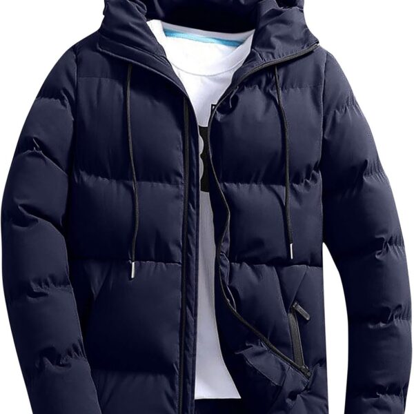 Windproof Men's Winter Jacket with Hood Lightweight Quilted Puffer Down Coat Warmth Packable Outdoor Parka