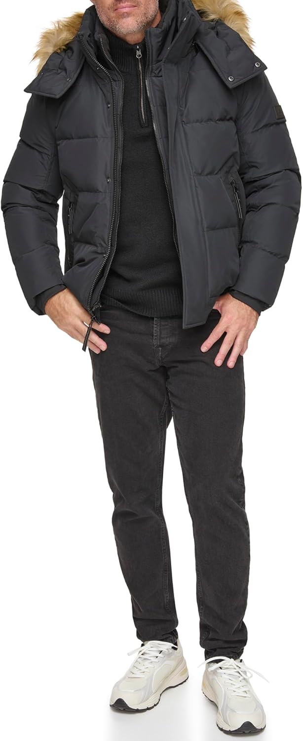 mens Short Quilted Inner Bib Attached Down Bomber With Hybrid Down Fill