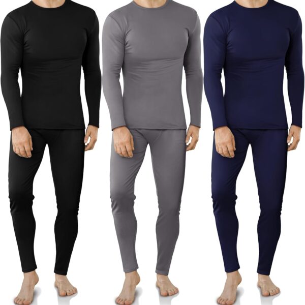 3 Set Thermal Underwear for Men Fleece Lined Long Johns Mens Thermals Top and Bottom Set Base Layer for Cold Weather