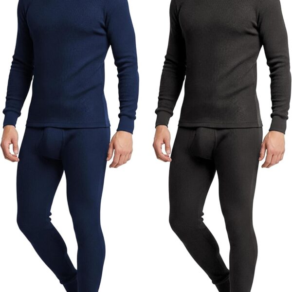 Men's Traditional Waffle Thermal Top & Bottom Set | Cotton Blend Base Layer Shirt -Long John Underwear
