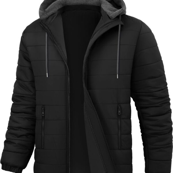 Mens Lightweight Puffer Jacket Winter Casual Quilted Coat with Detachable Hood Water Resistant Insulated Puffy Coat