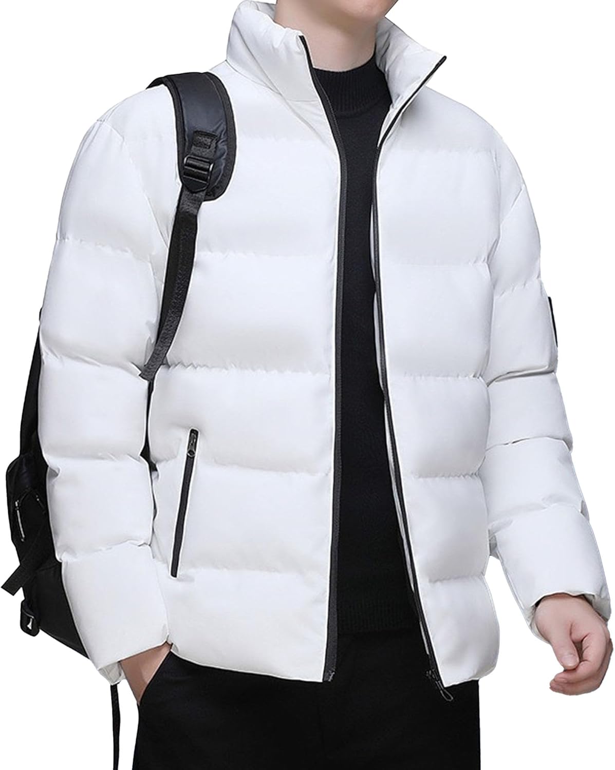 Men's Windproof Short Zipper Down Coat Warm Lightweight Quilted Puffer Jackets Bubble Insulated Filled Jacket