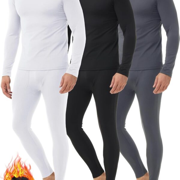 3 Pack Thermal Underwear for Men Long Johns Fleece Lined Soft and Warm Set Base Layer for Cold Weather