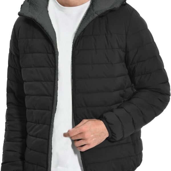 Men's Winter Puffer Jacket Sherpa Lined Hooded Water Resistant Midweight Warm Insulated Quilted Down Coat Parka