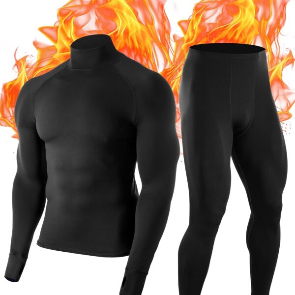 Thermal Underwear for Men: Fleece Lined Long Johns Base Layer Long Sleeve Top & Bottom Set